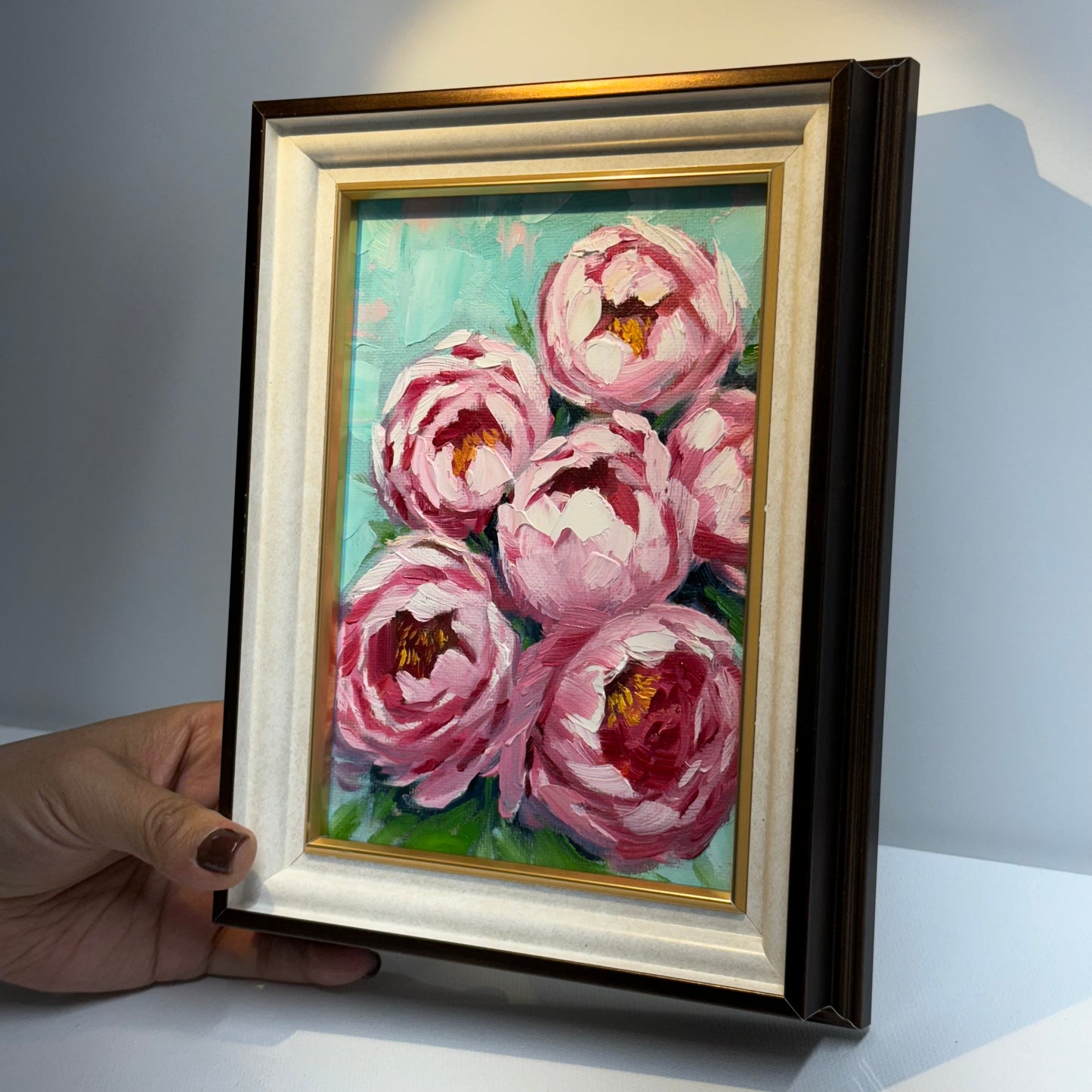 5"x7" Blooming Peonies” – Hand-Painted Original Oil Painting for wall art home decor