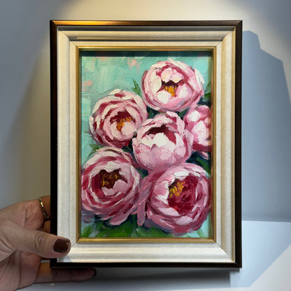 5"x7" Blooming Peonies” – Hand-Painted Original Oil Painting for wall art home decor