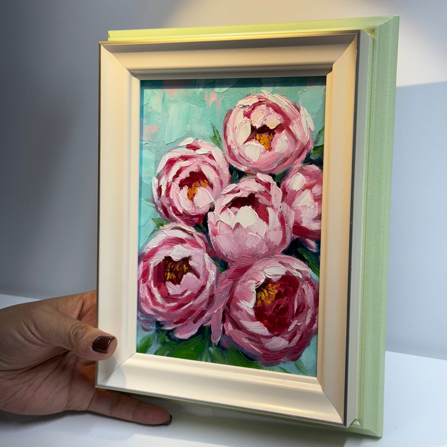 5"x7" Blooming Peonies” – Hand-Painted Original Oil Painting for wall art home decor