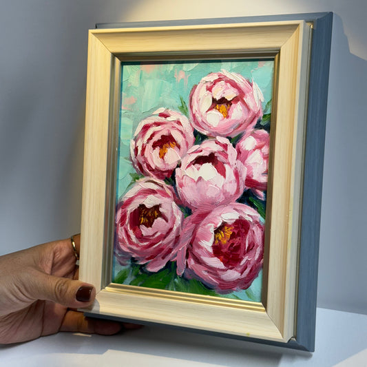 5"x7" Blooming Peonies” – Hand-Painted Original Oil Painting for wall art home decor