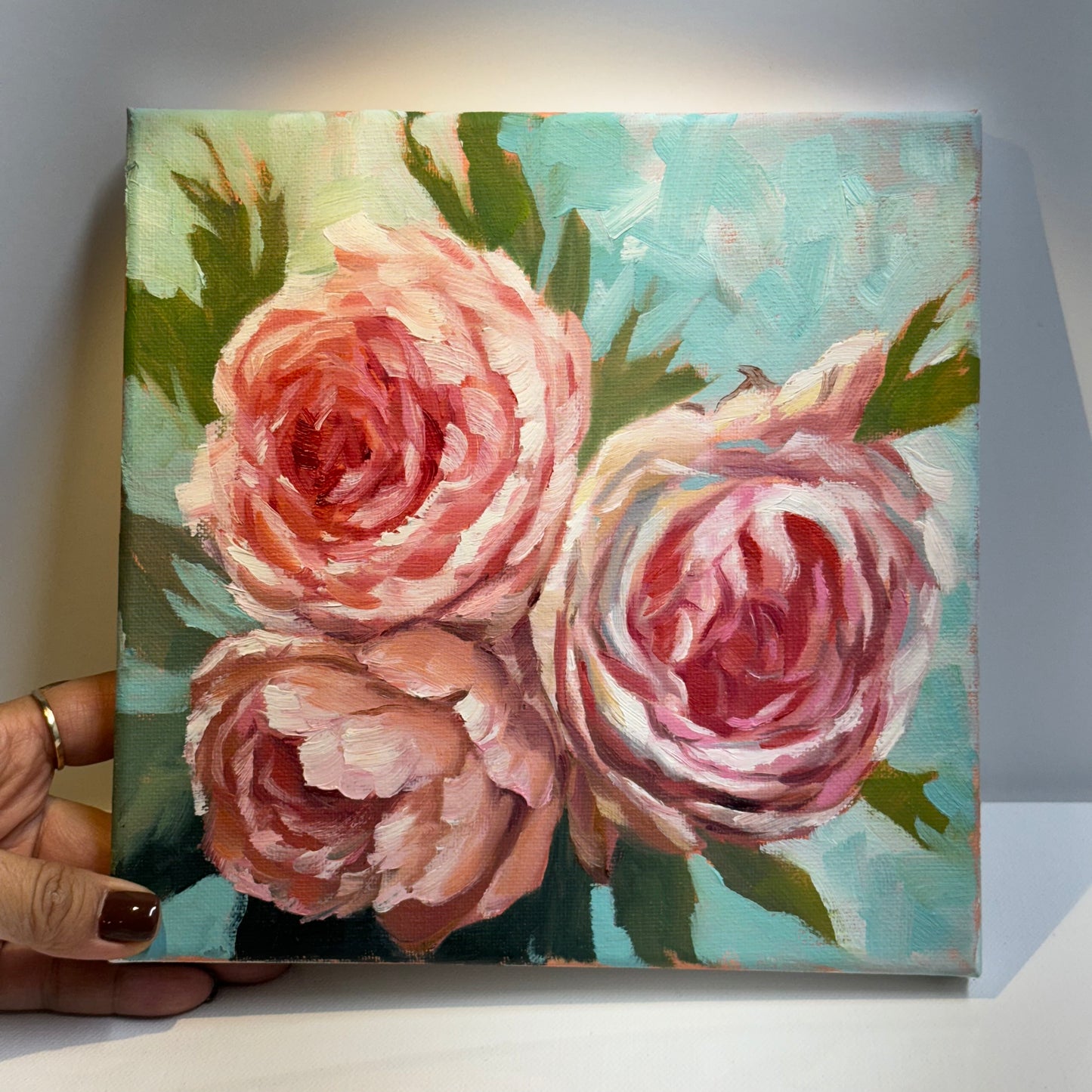 8"x8" Peony hand painted Oil Painting Original Artwork, Floral Canvas wall Art for Home Decor