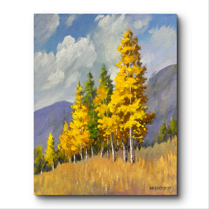 11"x14" Whispers of Autumn: Aspen Serenity Aspen trees Autumn landscape original Oil painting