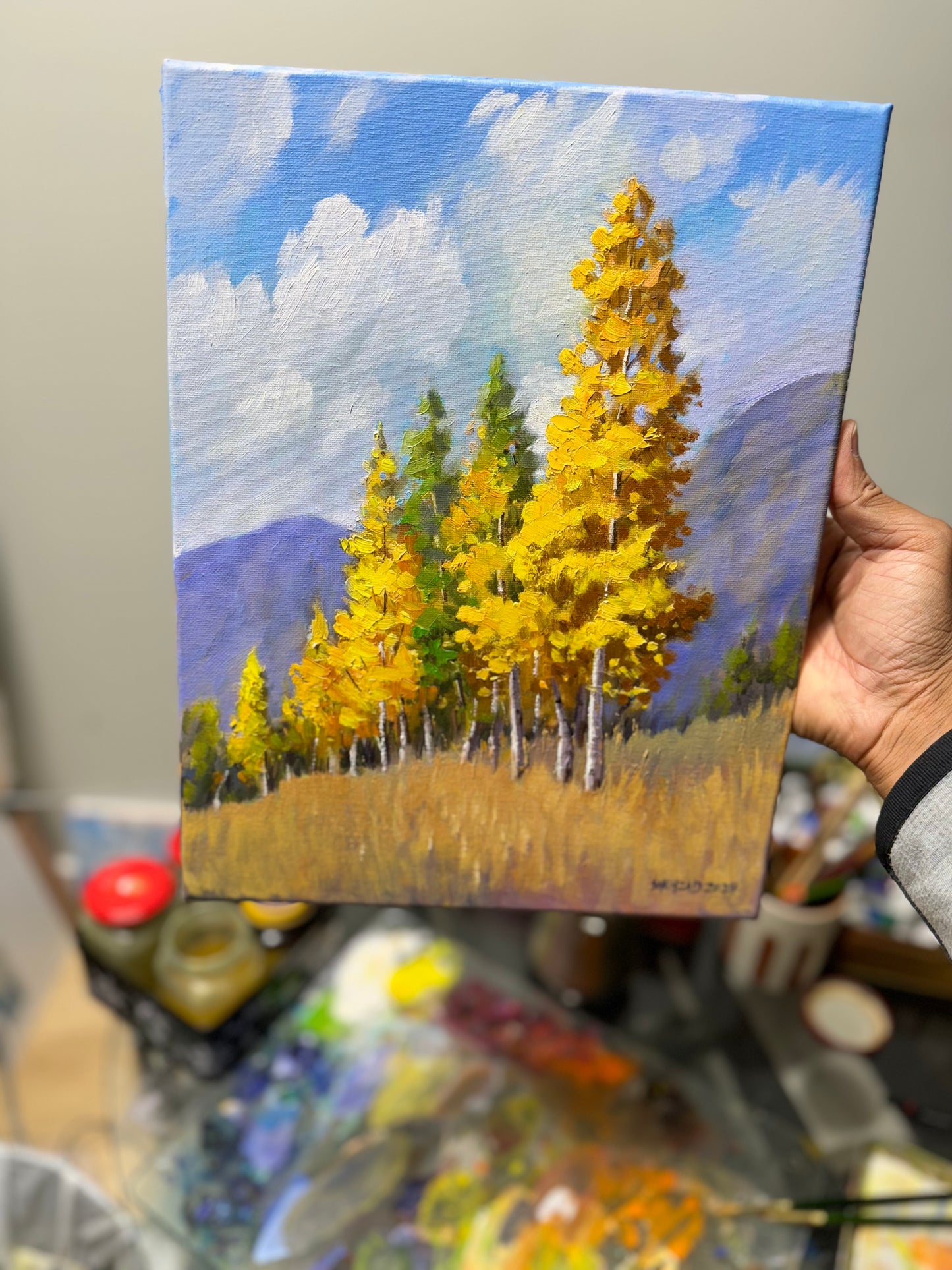 11"x14" Whispers of Autumn: Aspen Serenity Aspen trees Autumn landscape original Oil painting