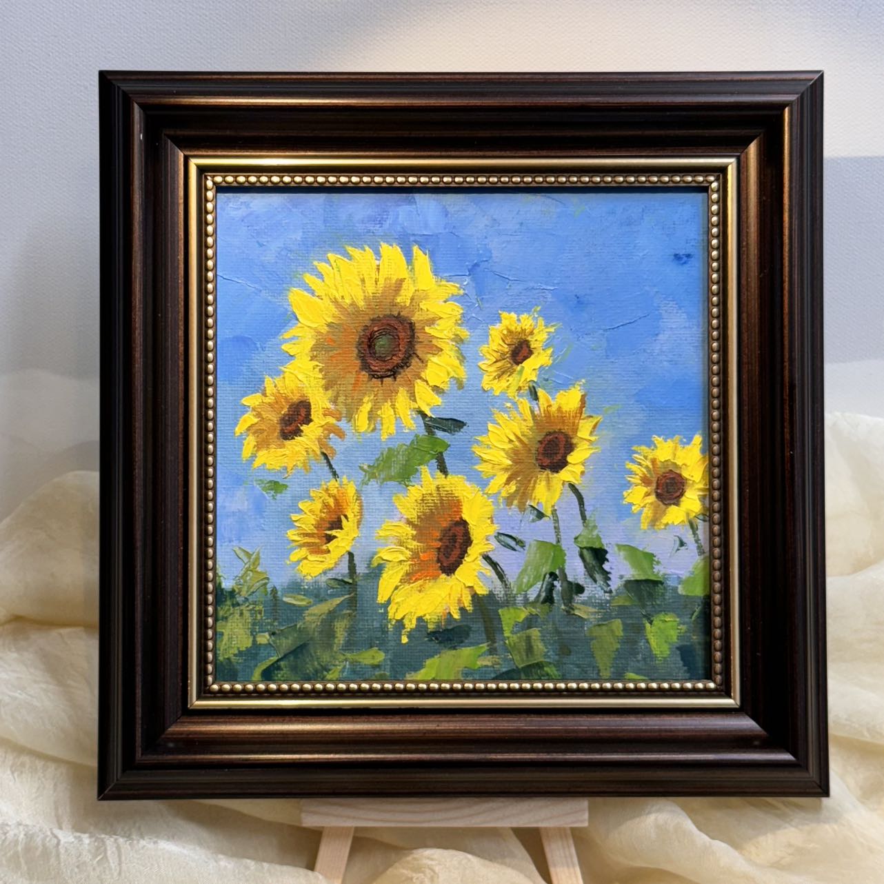 6"x6" Sunflower original oil painting on stretched Canvas/wall art decor /Perfect gift for girl friend