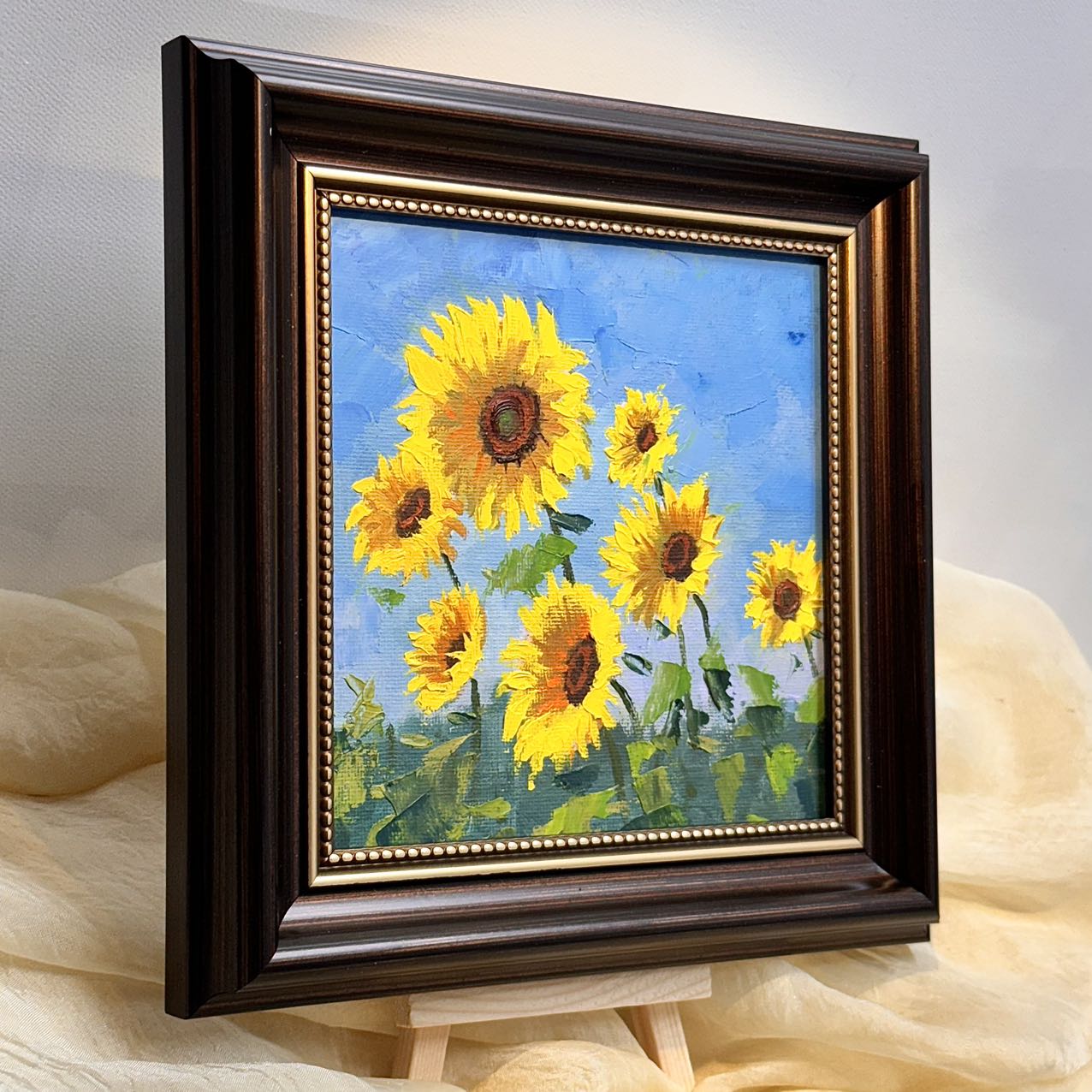 6"x6" Sunflower original oil painting on stretched Canvas/wall art decor /Perfect gift for girl friend