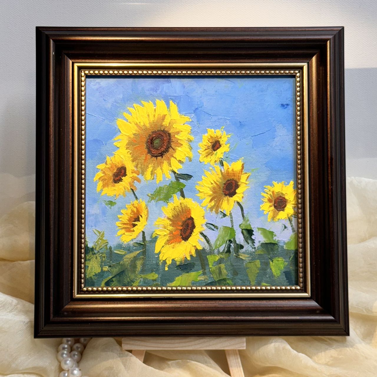 6"x6" Sunflower original oil painting on stretched Canvas/wall art decor /Perfect gift for girl friend