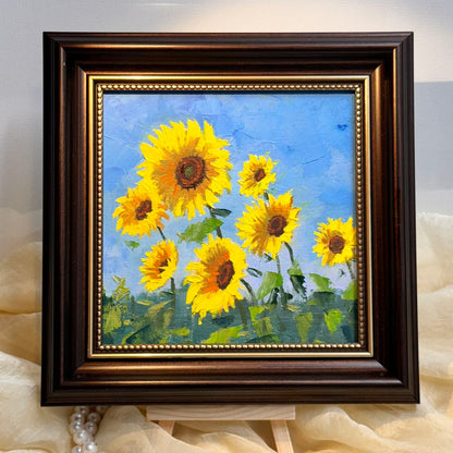 6"x6" Sunflower original oil painting on stretched Canvas/wall art decor /Perfect gift for girl friend