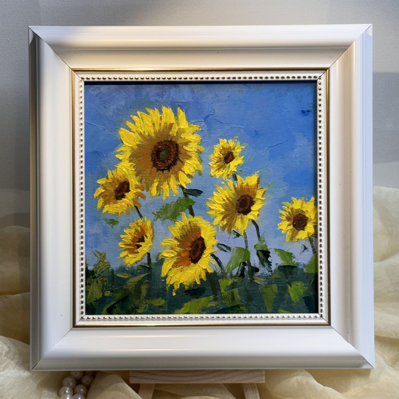 6"x6" Sunflower original oil painting on stretched Canvas/wall art decor /Perfect gift for girl friend