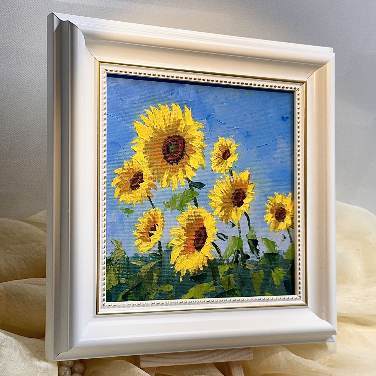 6"x6" Sunflower original oil painting on stretched Canvas/wall art decor /Perfect gift for girl friend