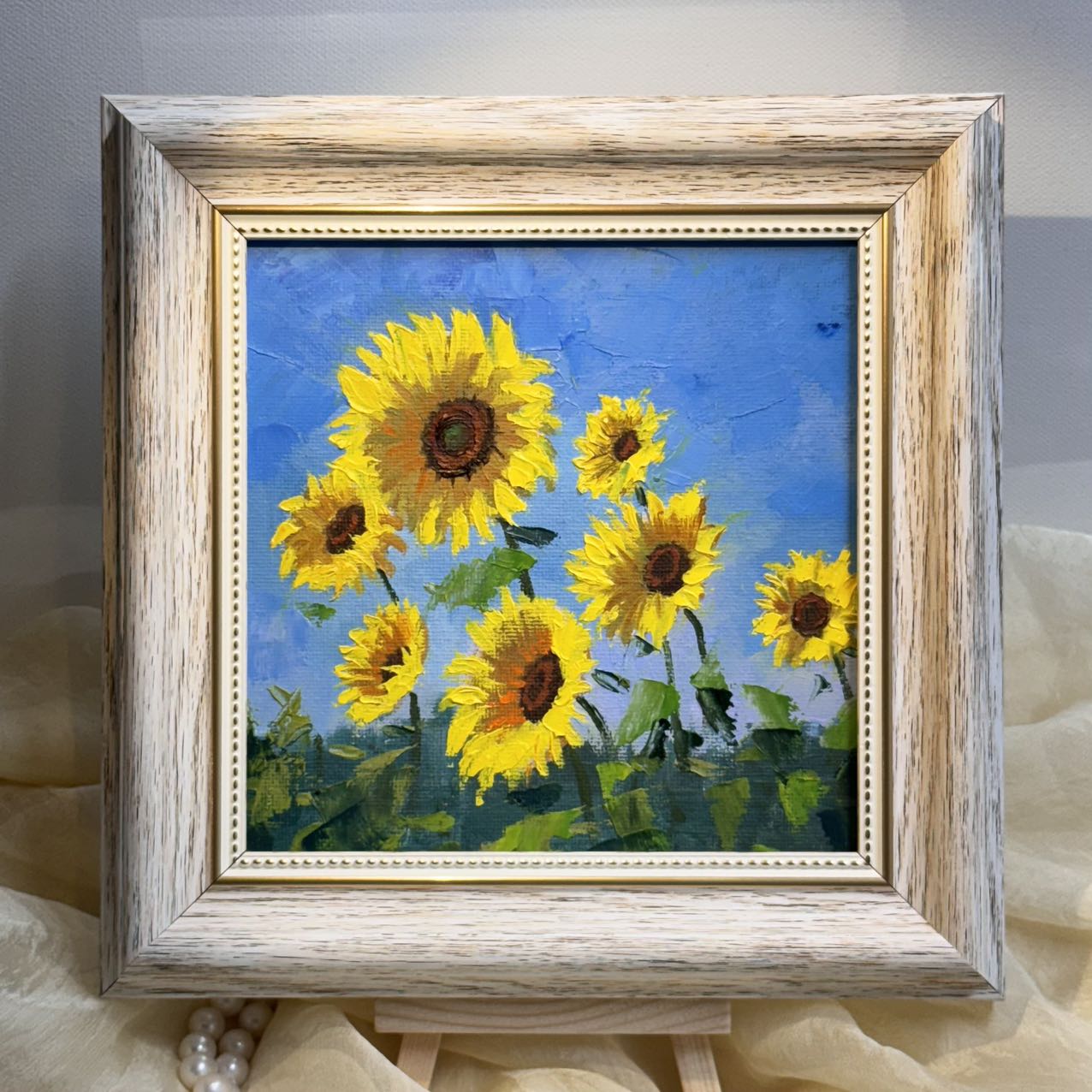 6"x6" Sunflower original oil painting on stretched Canvas/wall art decor /Perfect gift for girl friend