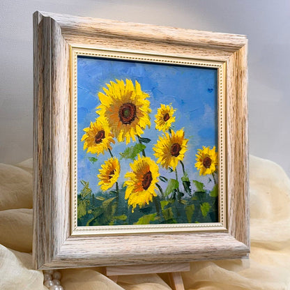 6"x6" Sunflower original oil painting on stretched Canvas/wall art decor /Perfect gift for girl friend