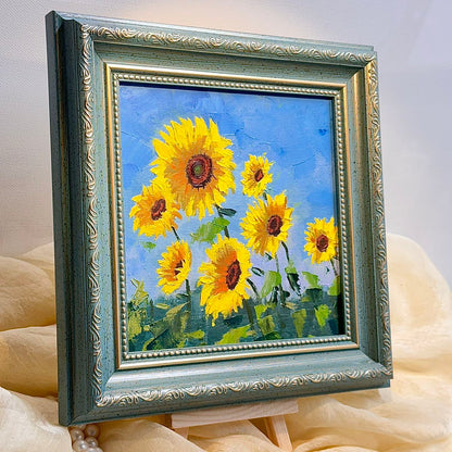 6"x6" Sunflower original oil painting on stretched Canvas/wall art decor /Perfect gift for girl friend