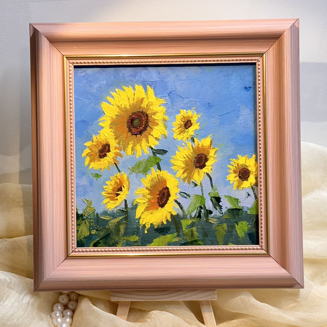 6"x6" Sunflower original oil painting on stretched Canvas/wall art decor /Perfect gift for girl friend