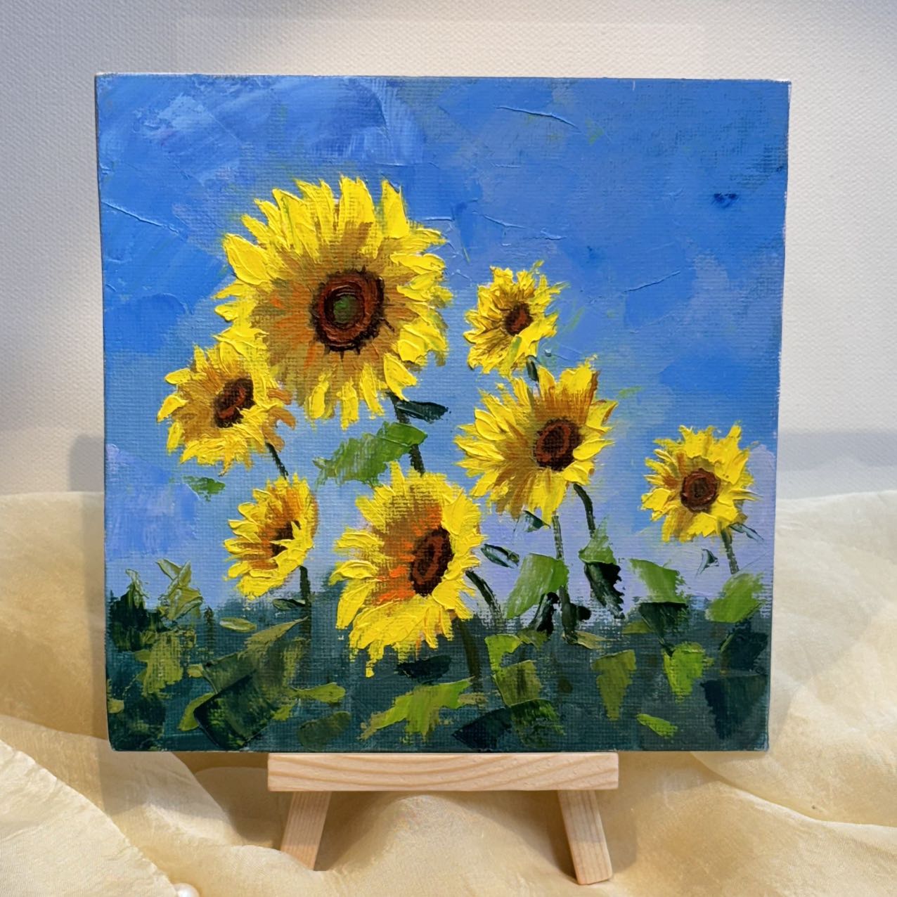 6"x6" Sunflower original oil painting on stretched Canvas/wall art decor /Perfect gift for girl friend