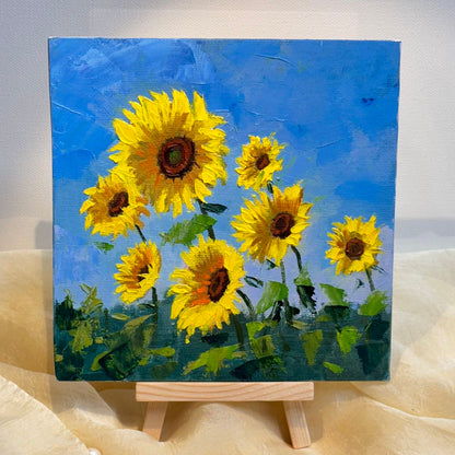 6"x6" Sunflower original oil painting on stretched Canvas/wall art decor /Perfect gift for girl friend