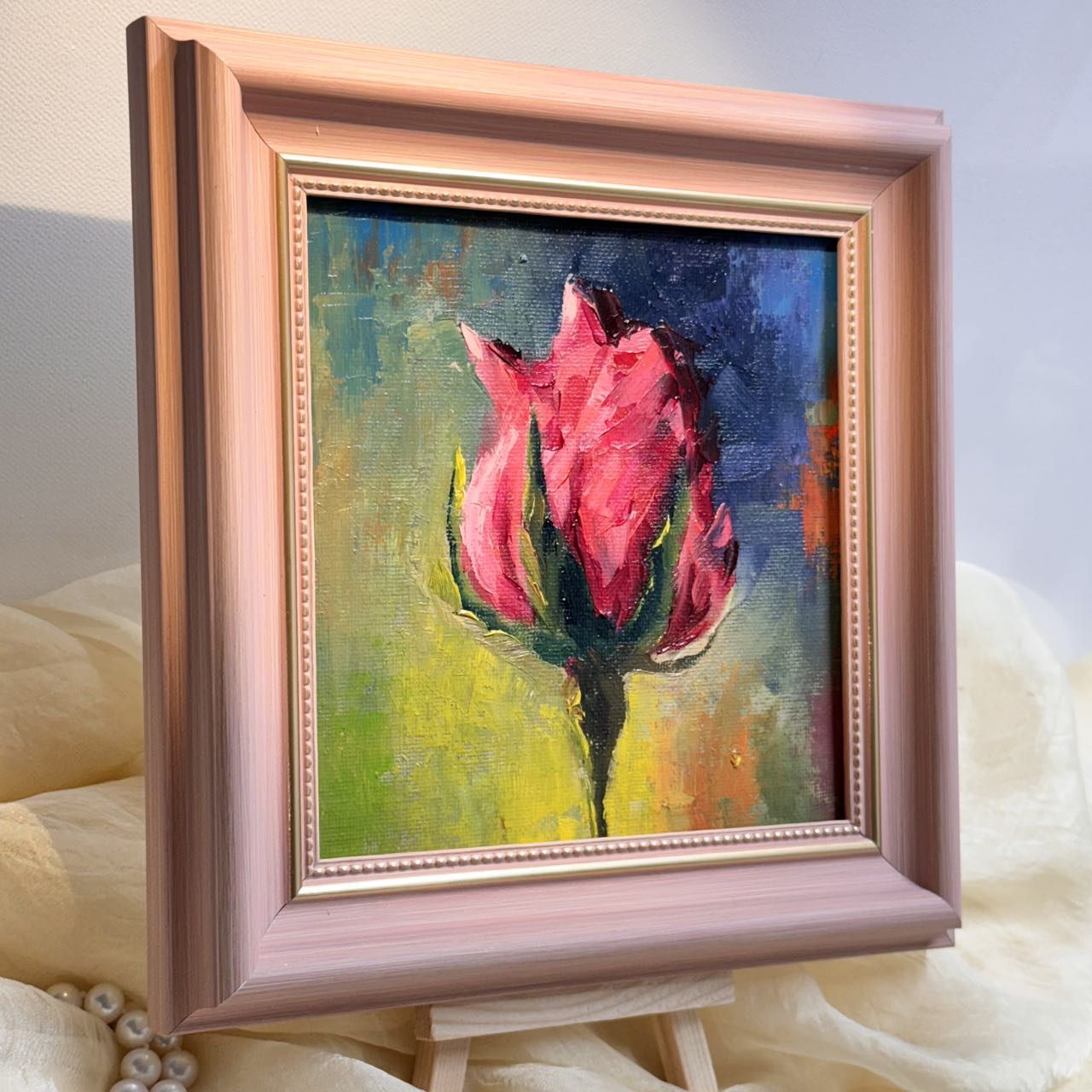 6"x6" Red rose flower Original Handmade oil painting on Canvas panel Wall Art/unique gift