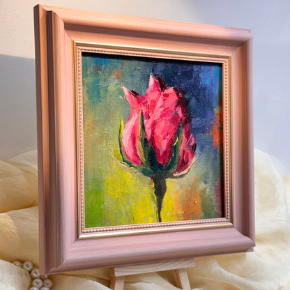 6"x6" Red rose flower Original Handmade oil painting on Canvas panel Wall Art/unique gift