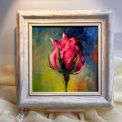 6"x6" Red rose flower Original Handmade oil painting on Canvas panel Wall Art/unique gift