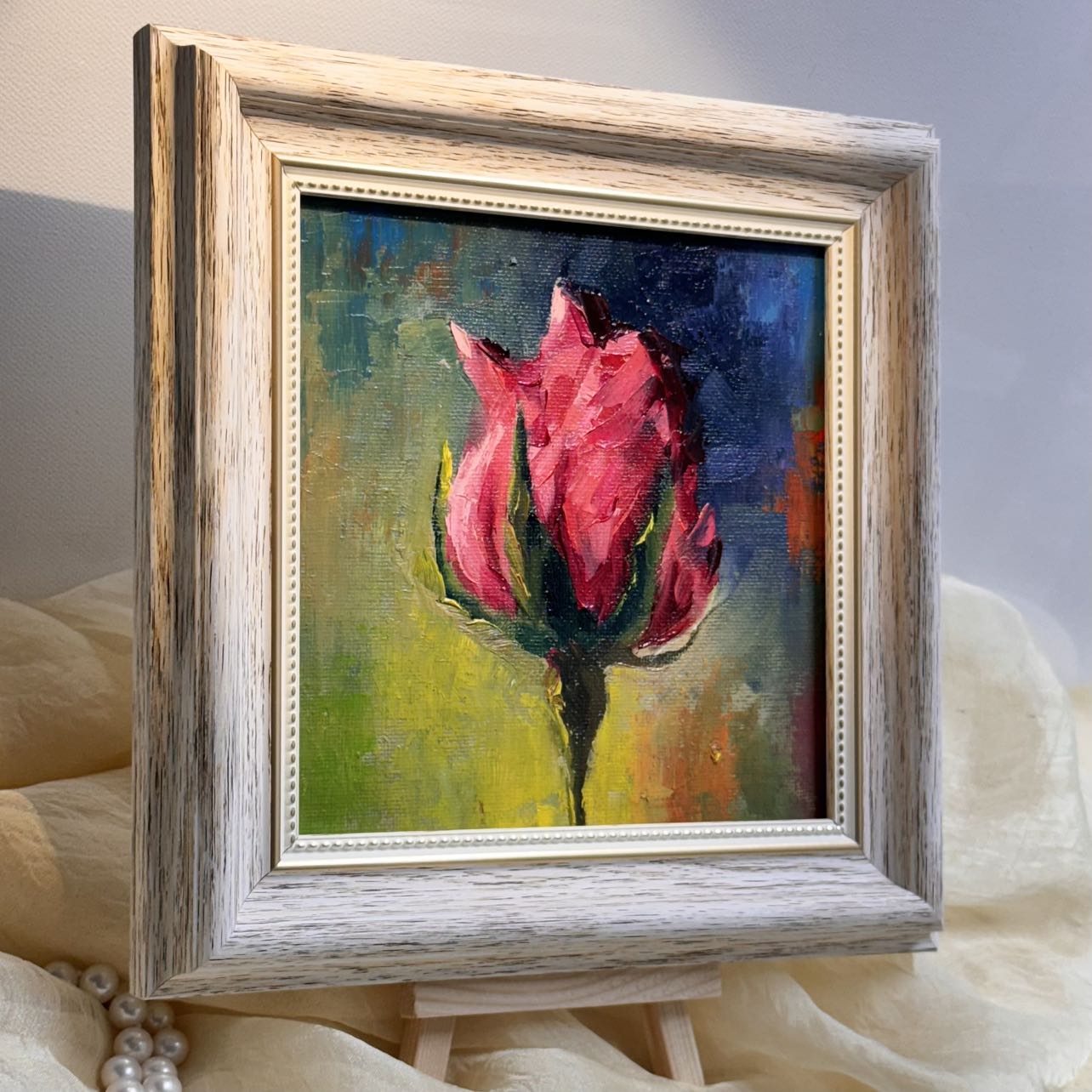 6"x6" Red rose flower Original Handmade oil painting on Canvas panel Wall Art/unique gift