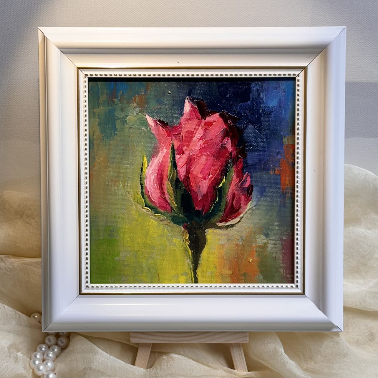 6"x6" Red rose flower Original Handmade oil painting on Canvas panel Wall Art/unique gift