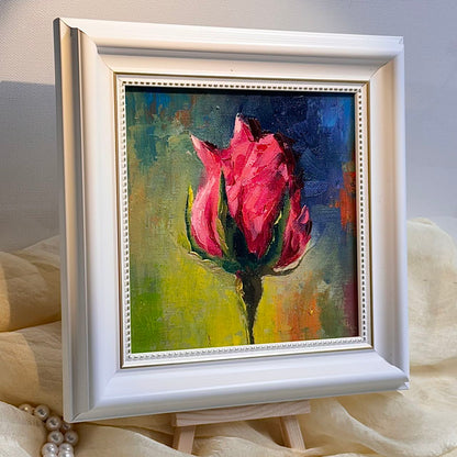 6"x6" Red rose flower Original Handmade oil painting on Canvas panel Wall Art/unique gift