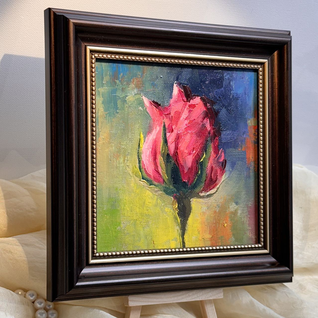 6"x6" Red rose flower Original Handmade oil painting on Canvas panel Wall Art/unique gift