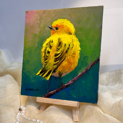 6"x6" Original  yellow Warbler oil painting on Canvas panel  Wall Art Home Decor