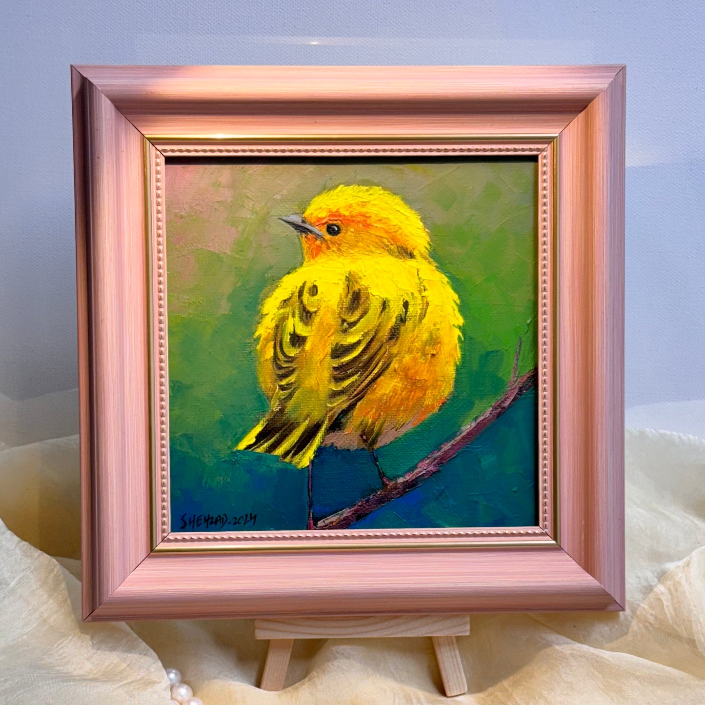 6"x6" Original  yellow Warbler oil painting on Canvas panel  Wall Art Home Decor