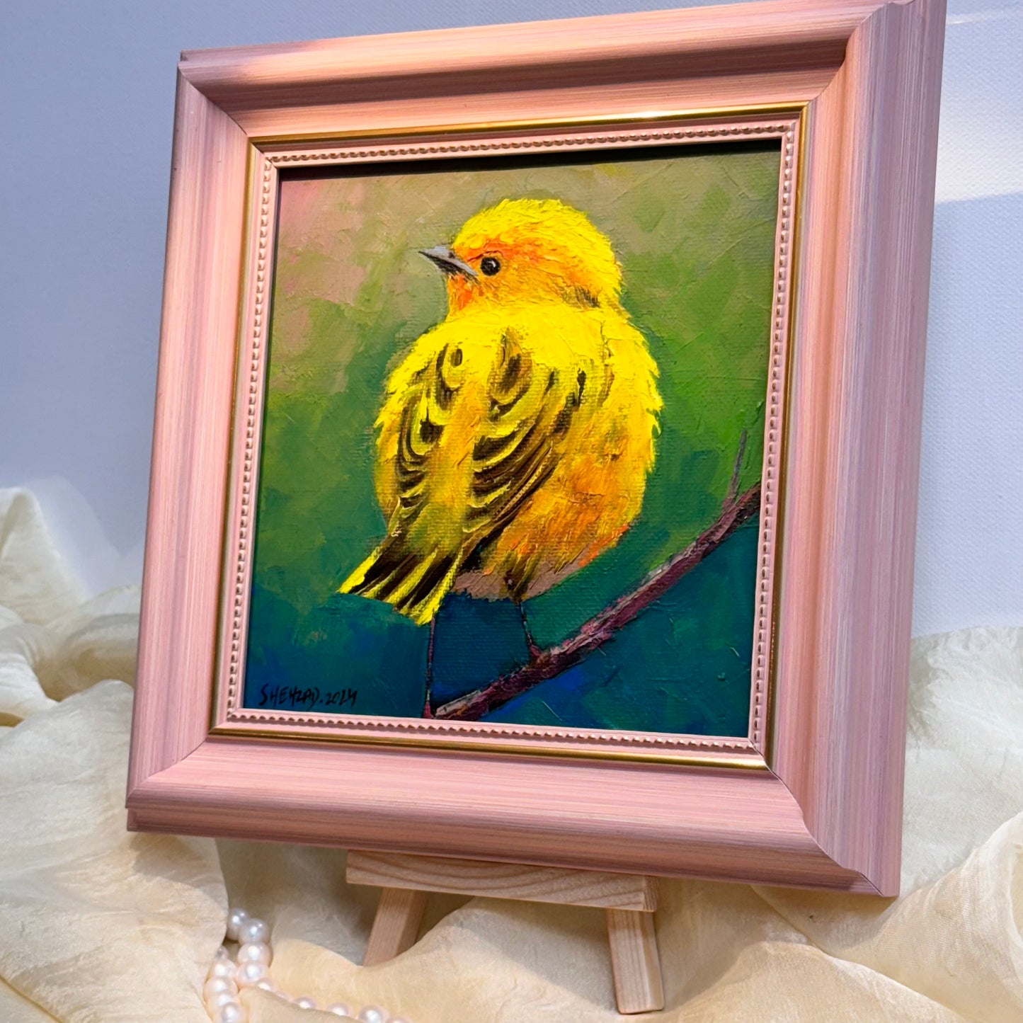 6"x6" Original  yellow Warbler oil painting on Canvas panel  Wall Art Home Decor