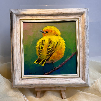 6"x6" Original  yellow Warbler oil painting on Canvas panel  Wall Art Home Decor