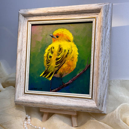 6"x6" Original  yellow Warbler oil painting on Canvas panel  Wall Art Home Decor