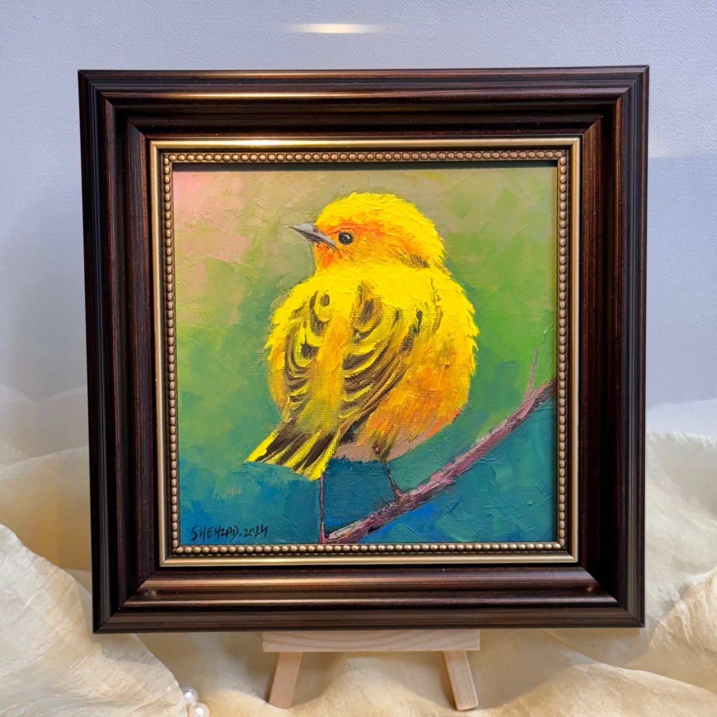 6"x6" Original  yellow Warbler oil painting on Canvas panel  Wall Art Home Decor