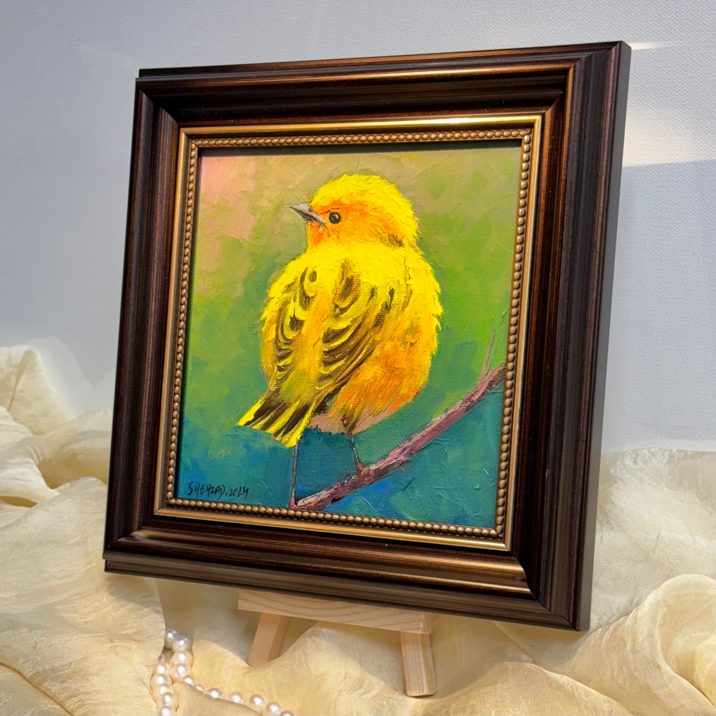 6"x6" Original  yellow Warbler oil painting on Canvas panel  Wall Art Home Decor