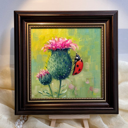 6"x6 Milk thistle flower Handmade oil painting on Canvas panel Wall Art/ unique gift