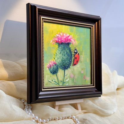 6"x6 Milk thistle flower Handmade oil painting on Canvas panel Wall Art/ unique gift