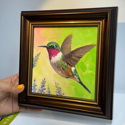 6"x6" Hummingbird Original Handmade oil painting on Canvas panel Wall Art