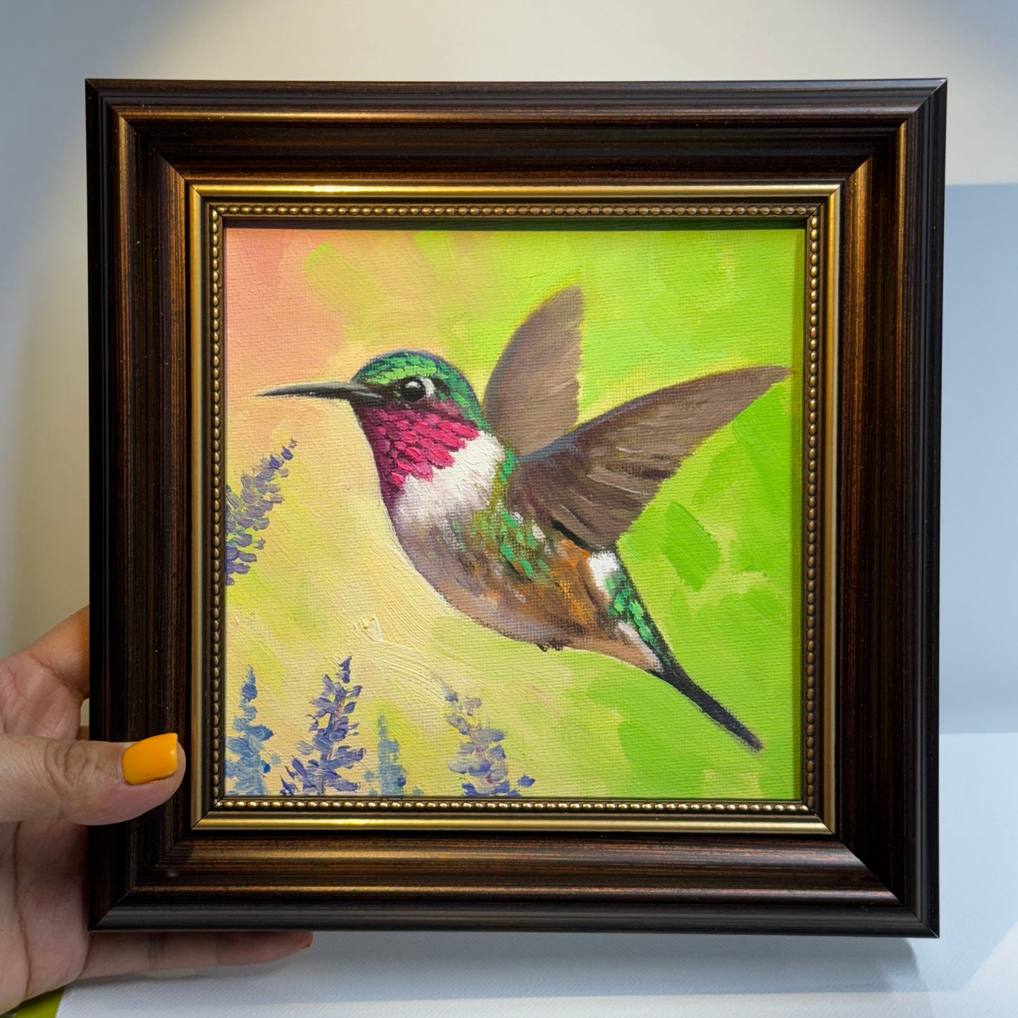 6"x6" Hummingbird Original Handmade oil painting on Canvas panel Wall Art