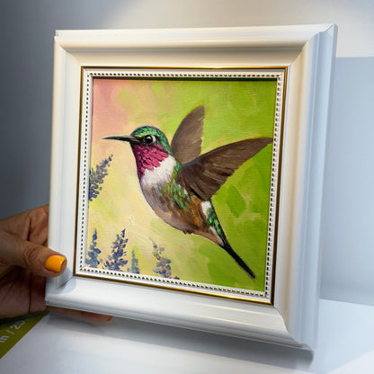 6"x6" Hummingbird Original Handmade oil painting on Canvas panel Wall Art