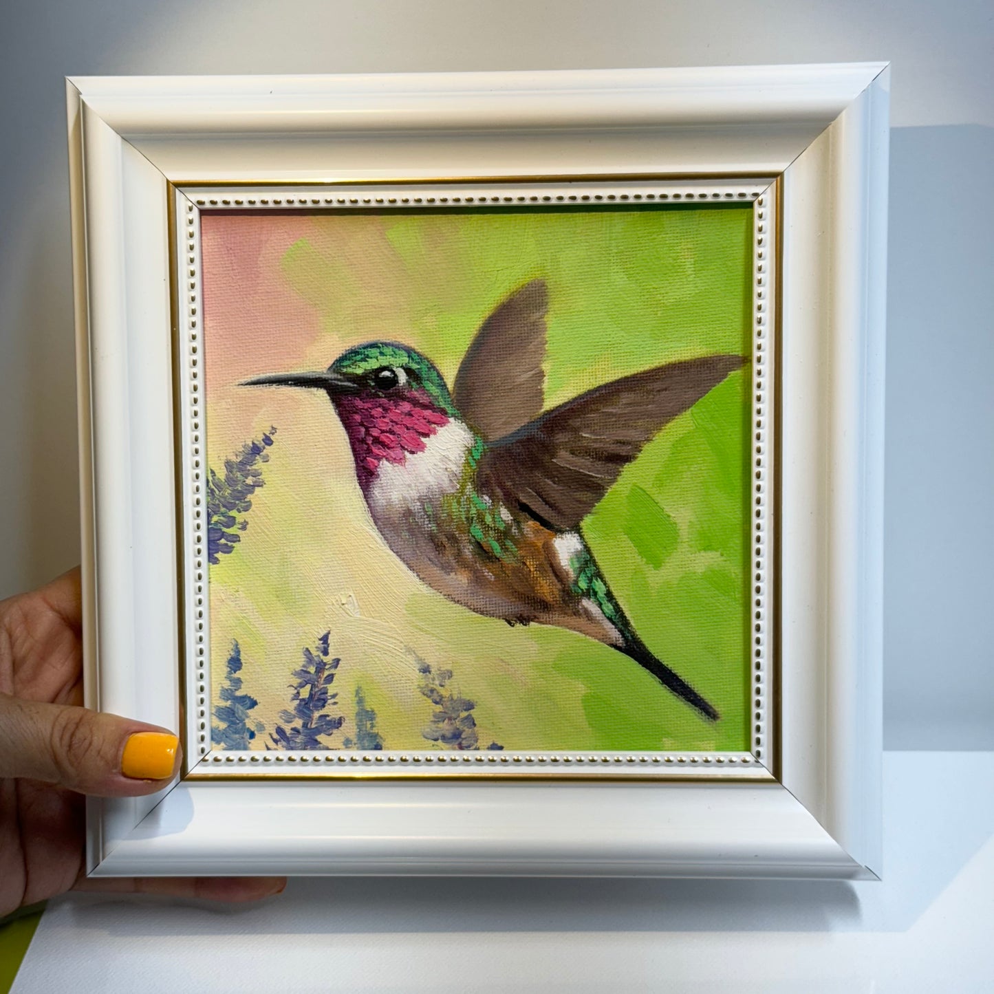 6"x6" Hummingbird Original Handmade oil painting on Canvas panel Wall Art