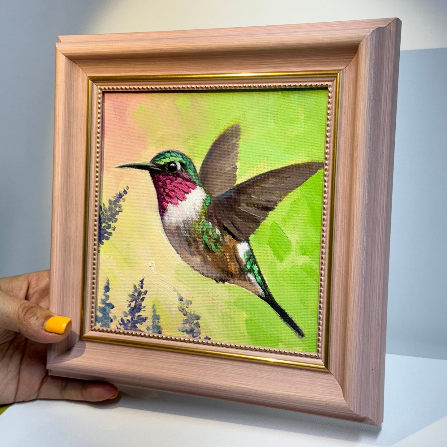 6"x6" Hummingbird Original Handmade oil painting on Canvas panel Wall Art