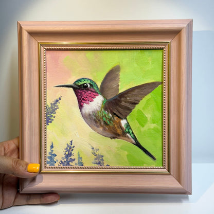 6"x6" Hummingbird Original Handmade oil painting on Canvas panel Wall Art