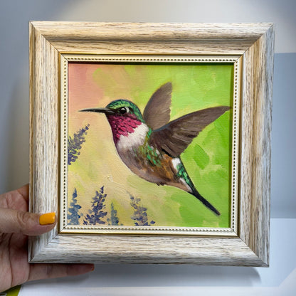 6"x6" Hummingbird Original Handmade oil painting on Canvas panel Wall Art