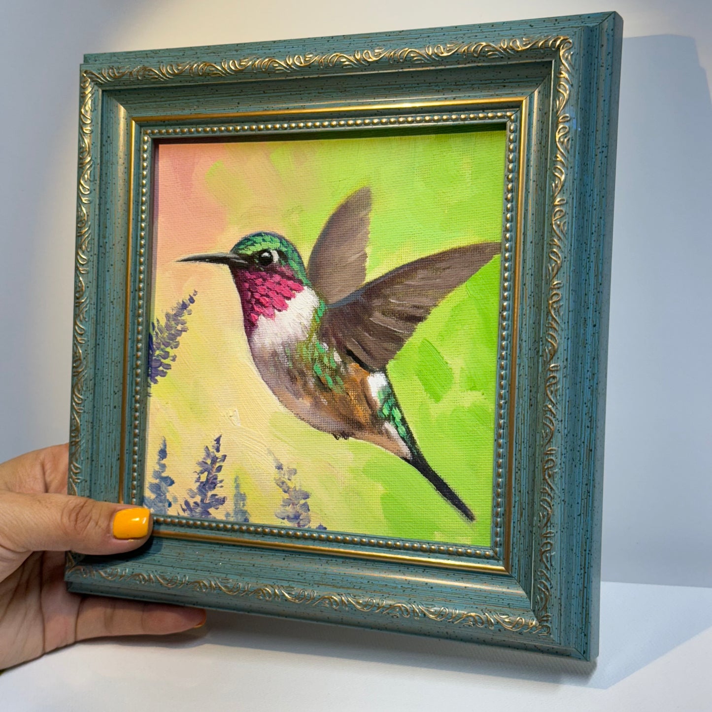 6"x6" Hummingbird Original Handmade oil painting on Canvas panel Wall Art