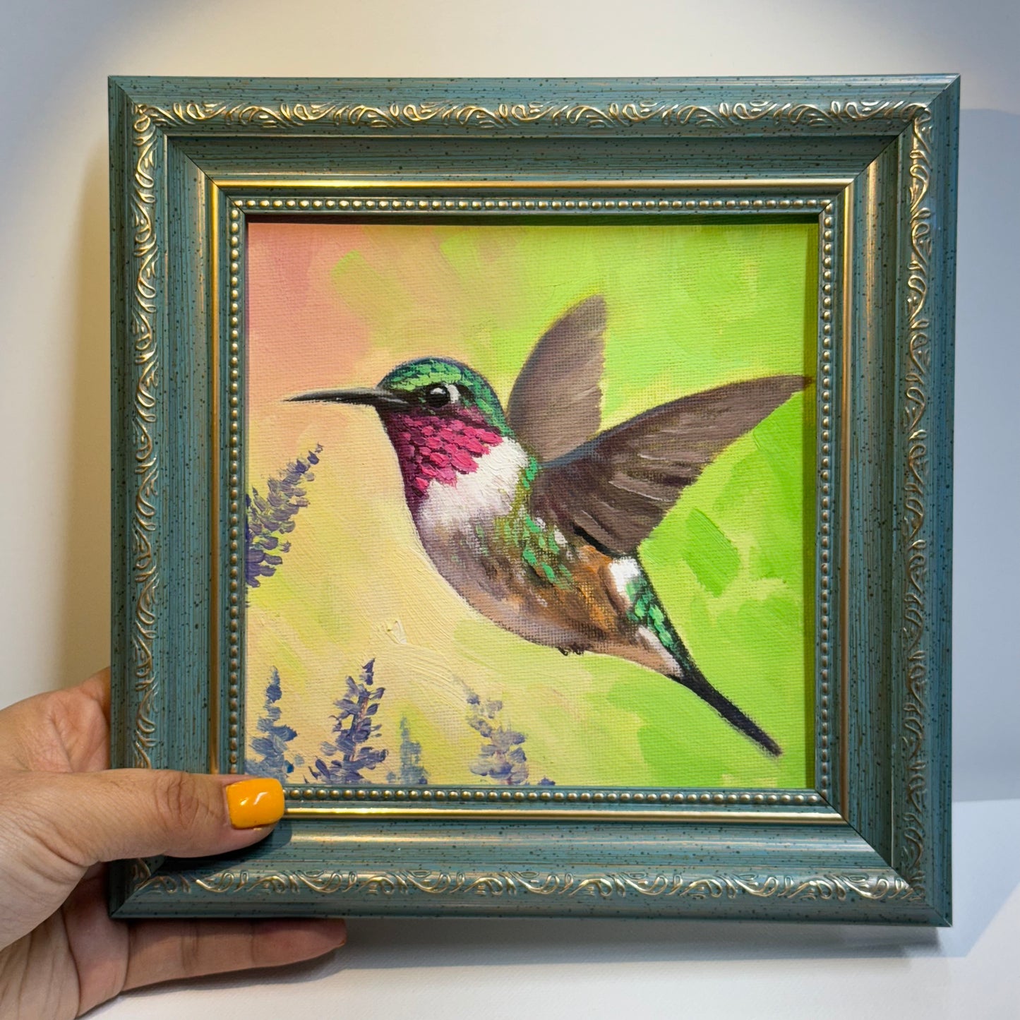 6"x6" Hummingbird Original Handmade oil painting on Canvas panel Wall Art