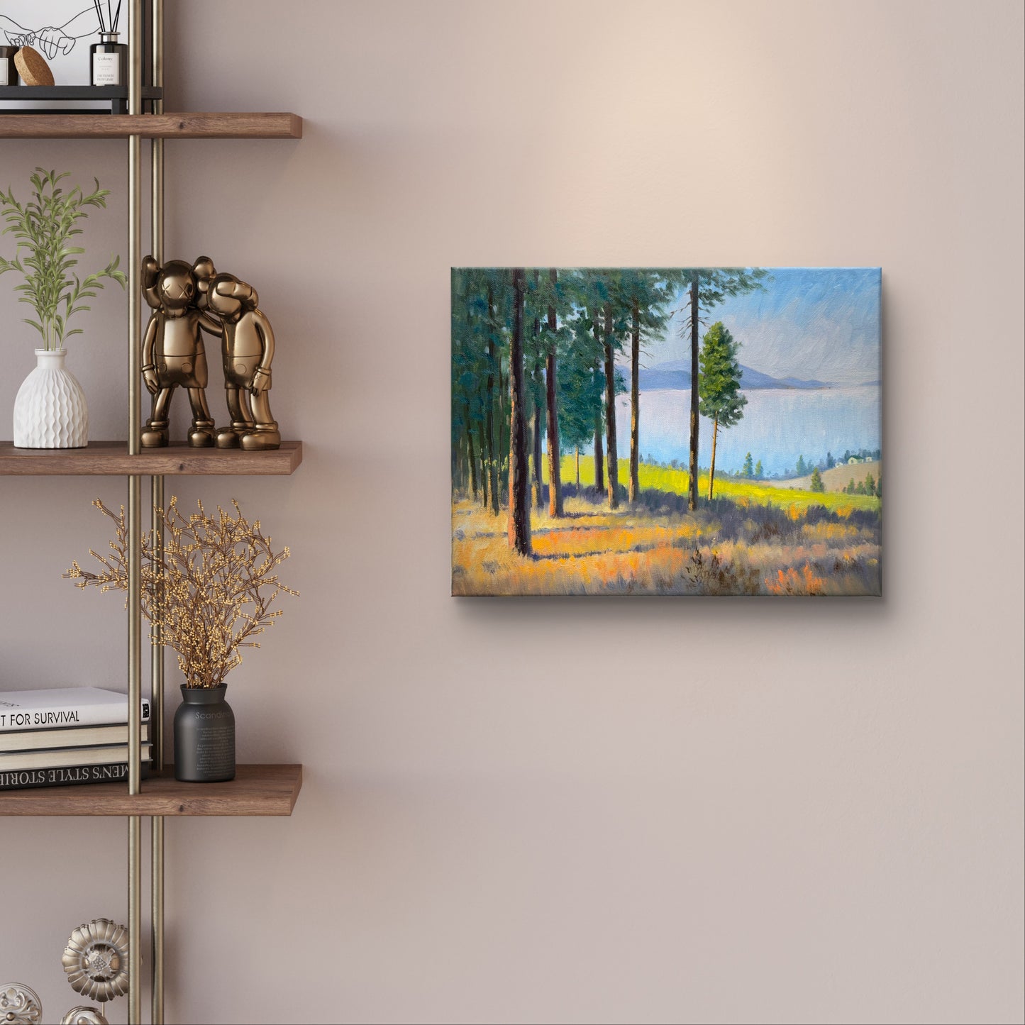 Through The Pines to the Okanagan Lake- hand painted original oil painting on canvas without frame home decor