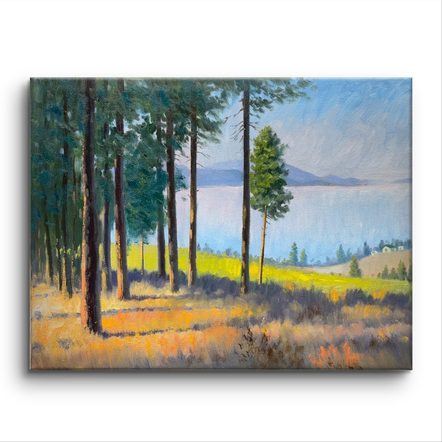 Through The Pines to the Okanagan Lake- hand painted original oil painting on canvas without frame home decor