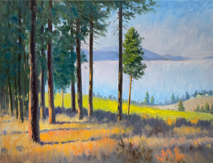 Through The Pines to the Okanagan Lake- hand painted original oil painting on canvas without frame home decor