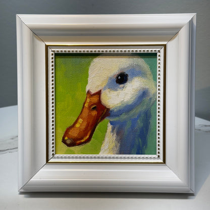 4"x4" Cute Duck Original Small Oil Painting - Framed Canvas Artwork for Home Decor | Charming Bird Art, Unique Gift