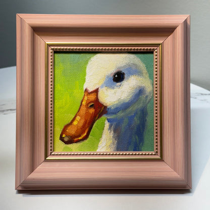 4"x4" Cute Duck Original Small Oil Painting - Framed Canvas Artwork for Home Decor | Charming Bird Art, Unique Gift