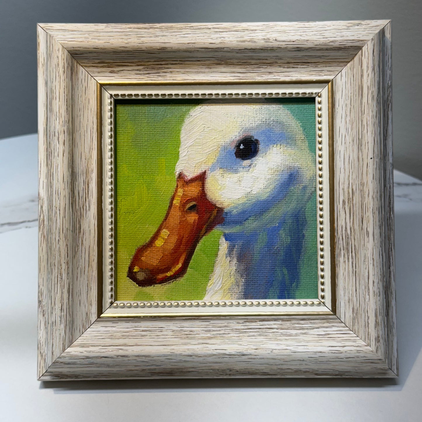 4"x4" Cute Duck Original Small Oil Painting - Framed Canvas Artwork for Home Decor | Charming Bird Art, Unique Gift